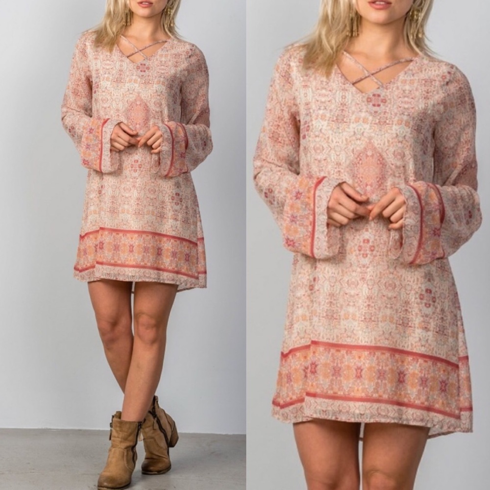 BOHO CREAM RUST DRESS